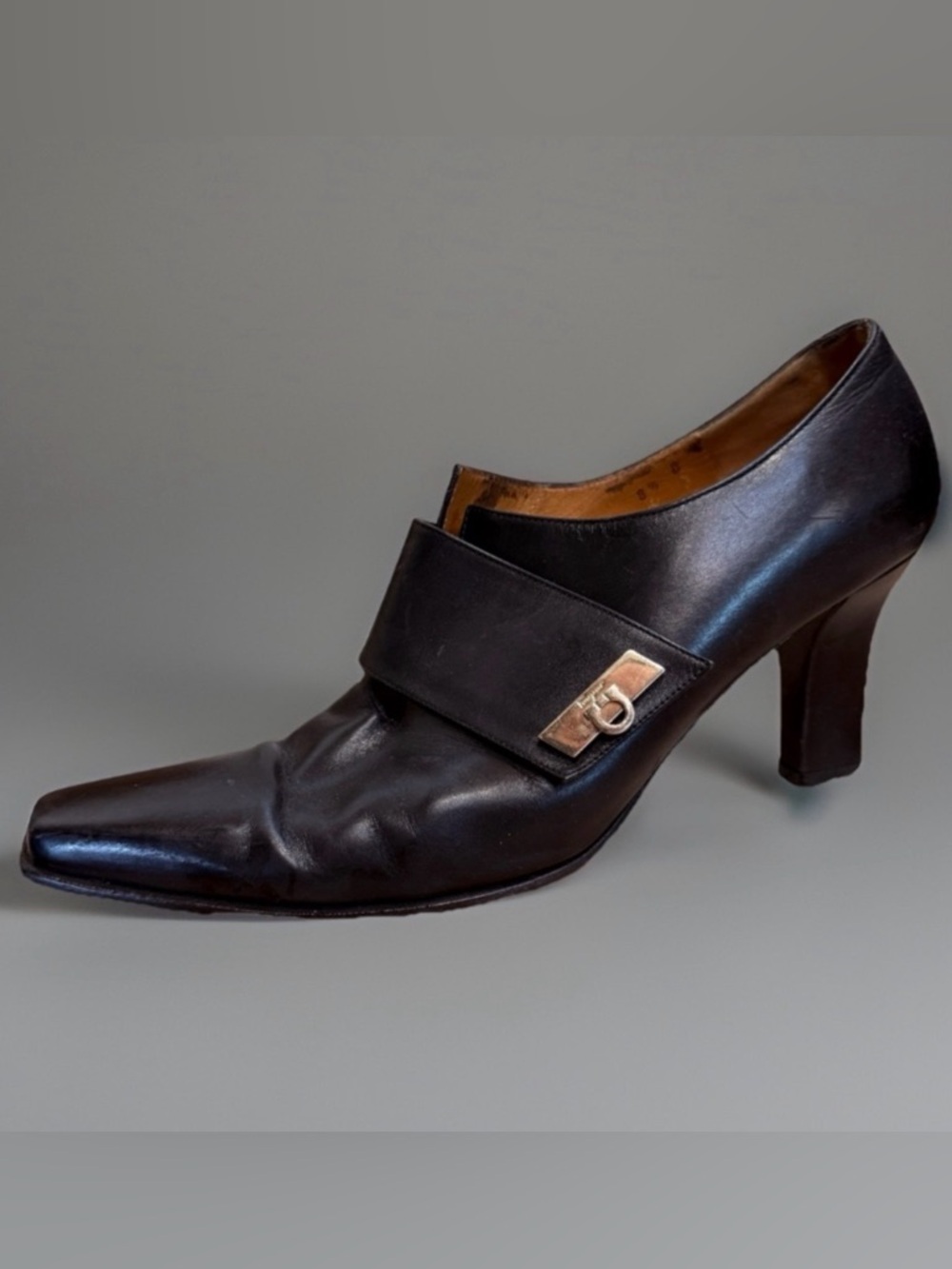 Vtg Black Sz 8.5m Leather Salvatore Ferragamo Mod Ankle Booties Boots Pump Shoes